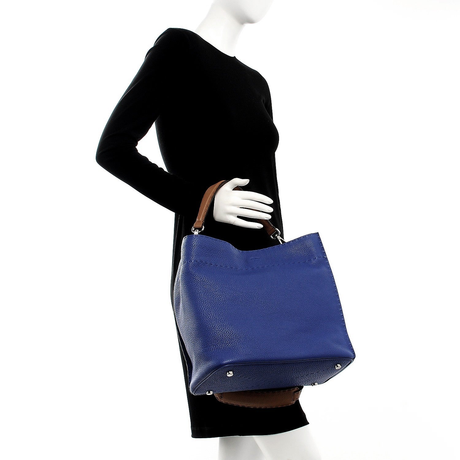 Fendi Cuoio Romano Selleria Tri-color Large Anna Bucket Bag Blue Neon 3 of 11