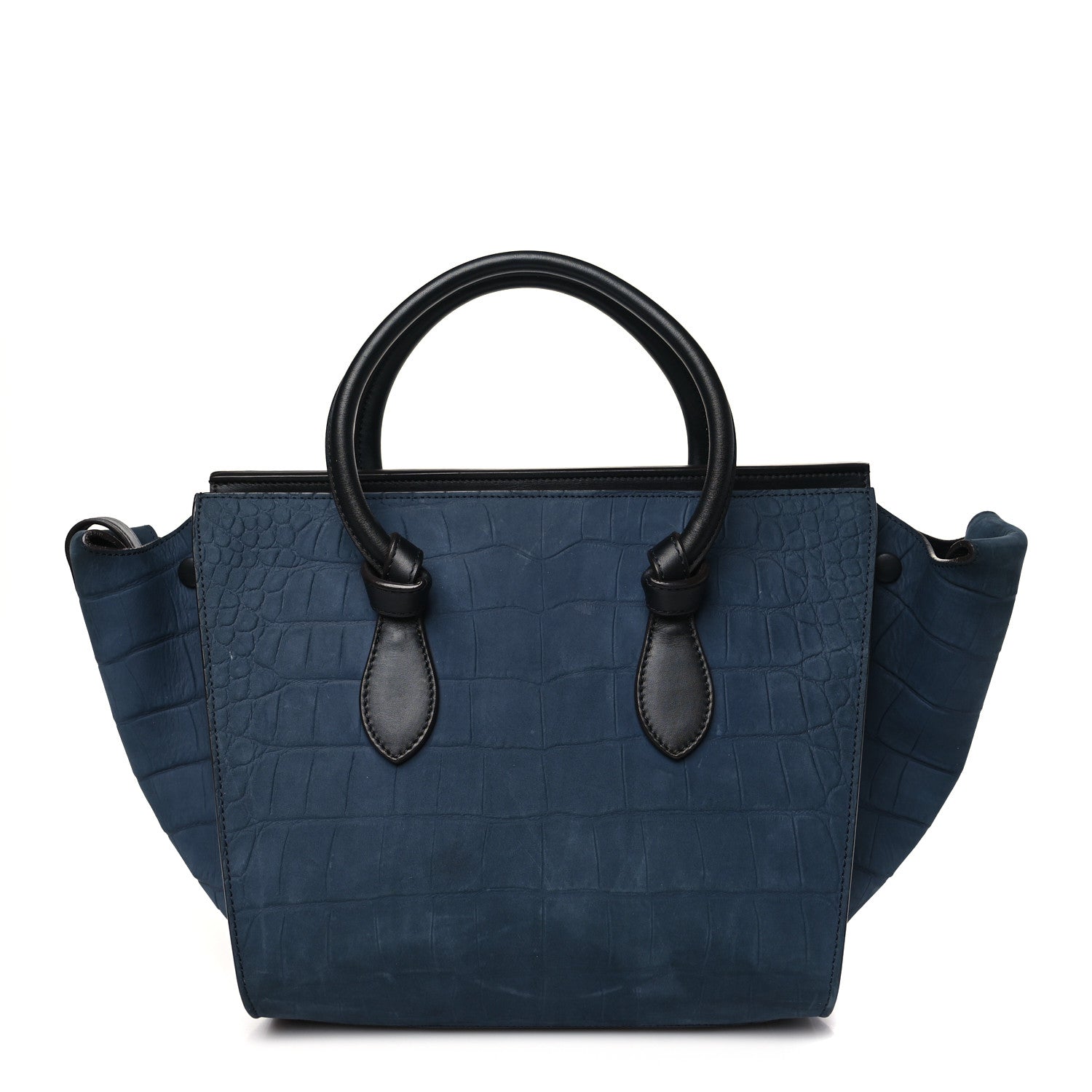 Celine Smooth Calfskin Nubuck Crocodile Embossed Small Tie Knot Tote Navy 1 of 12