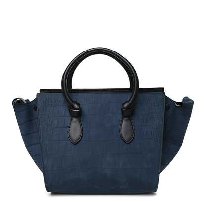 Celine Smooth Calfskin Nubuck Crocodile Embossed Small Tie Knot Tote Navy 1 of 12