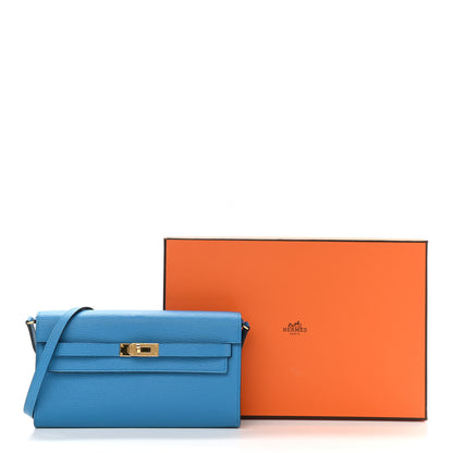 Hermes Chevre Mysore Kelly Wallet To Go Bleu Zanzibar 10 of 10