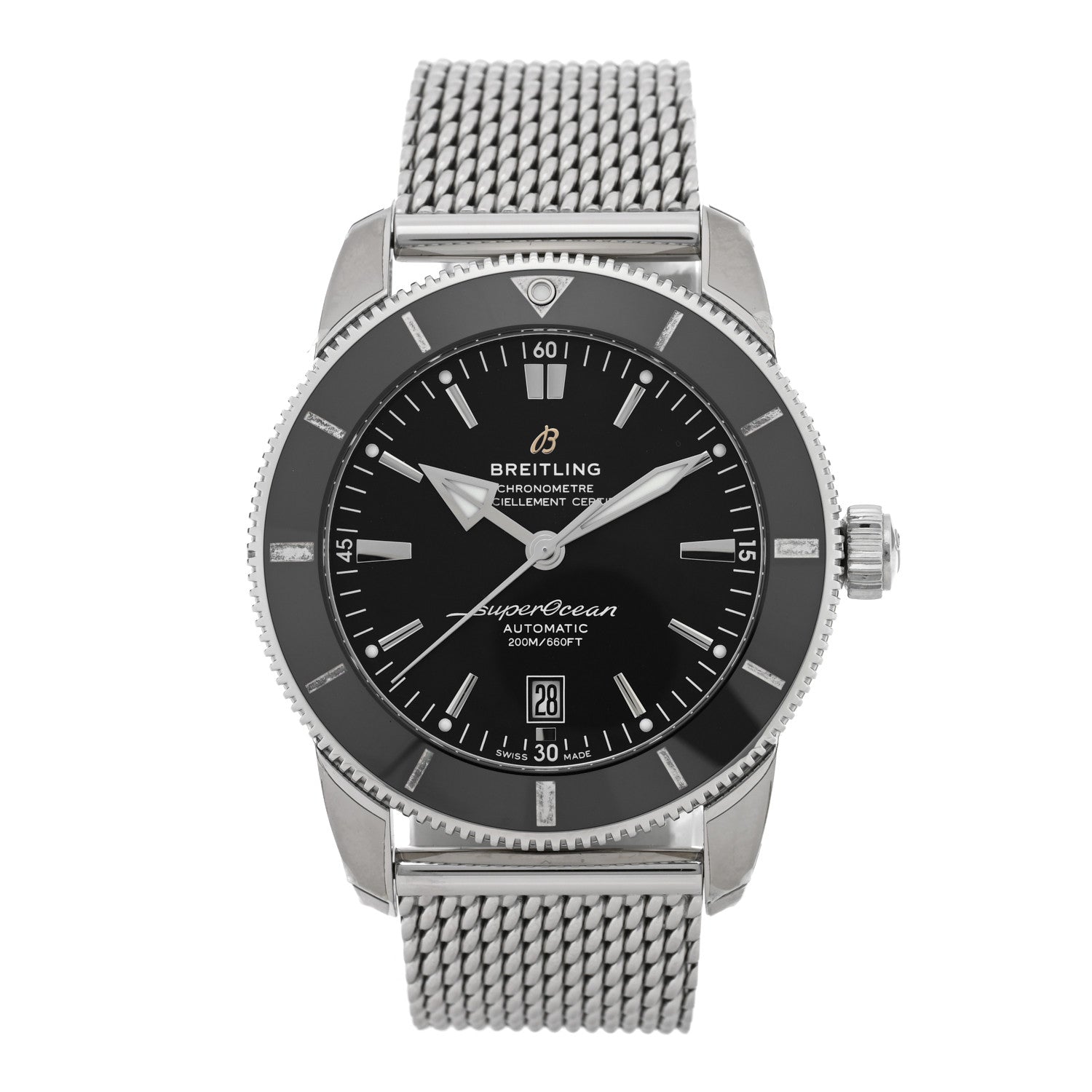 Breitling Superocean Heritage II 46mm - Orologio Uomo Automatico, Quadrante Nero E Cinturino In Argento, Eleganza Subacquea