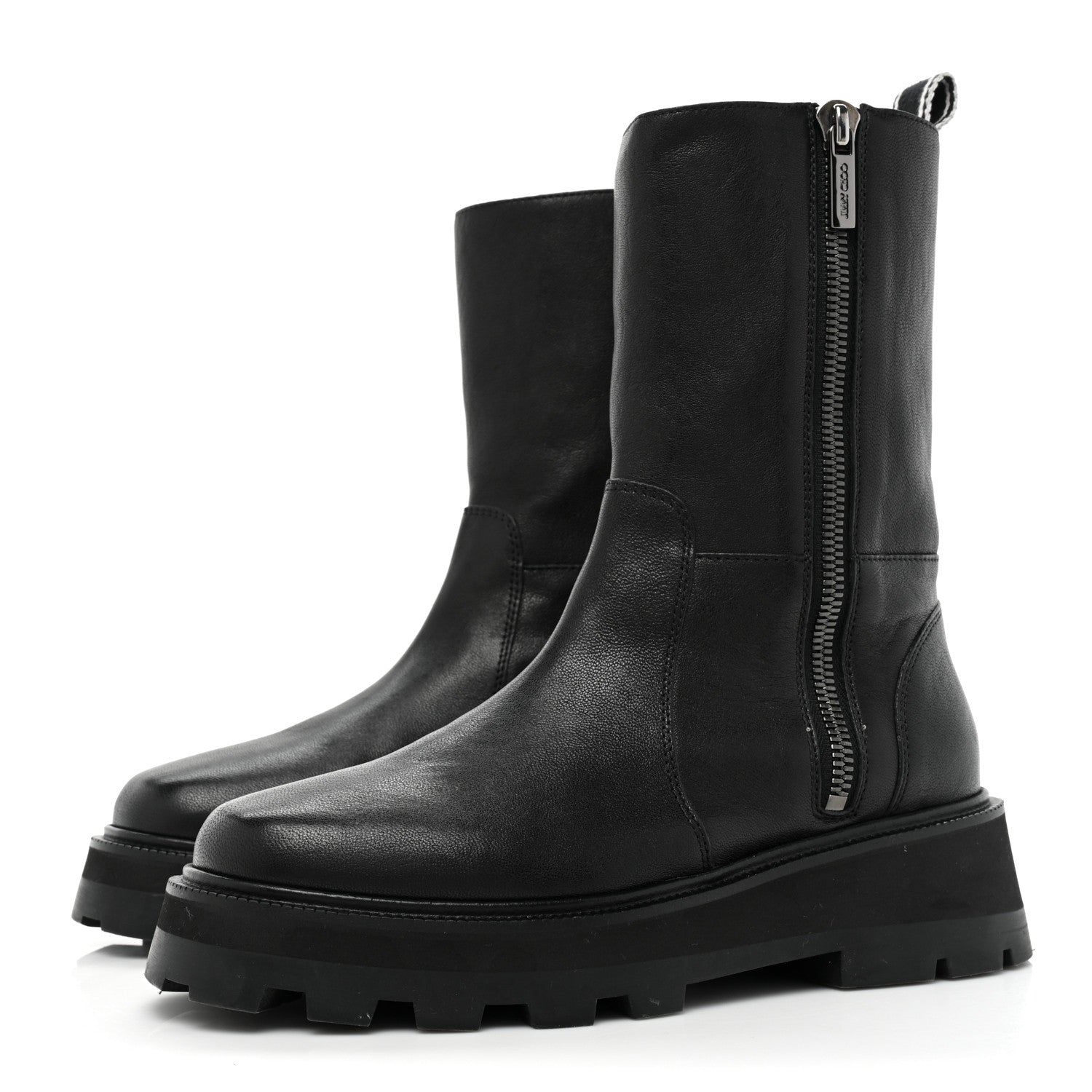 Jimmy Choo BAYU WOMENS LEATHER PULL ON MID-CALF BOOTS 40 Black 4 of 11