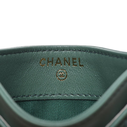 Chanel Lambskin Chevron Quilted Card Holder Green 6 of 9