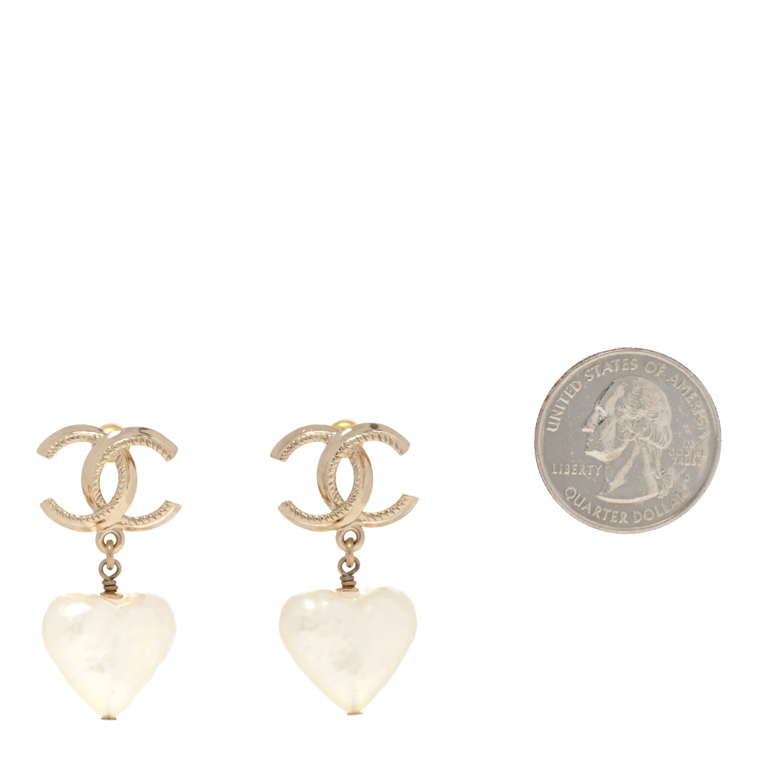 Chanel Pearl CC Heart Drop Earrings Gold 2 of 4