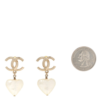 Chanel Pearl CC Heart Drop Earrings Gold 2 of 4
