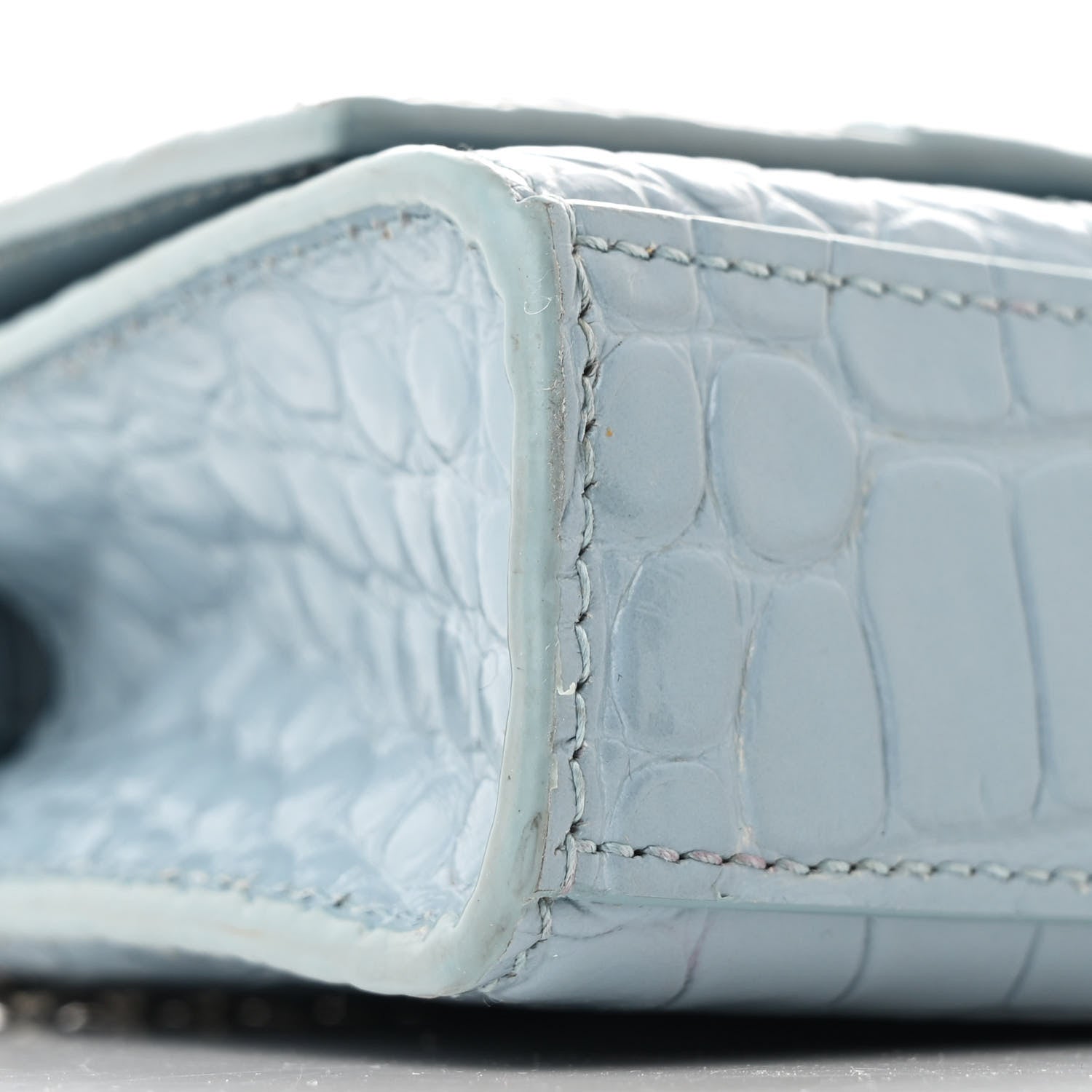 Balenciaga Shiny Calfskin Crocodile Embossed Hourglass Chain Bag Blue Grey 10 of 11