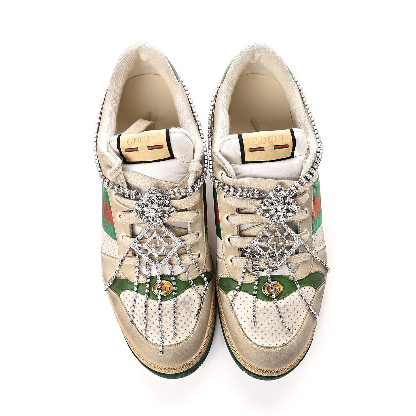 Nubuck Calfskin Web Removable Crystals Mens Screener Sneakers 12 Dusty Milk New Mystic White