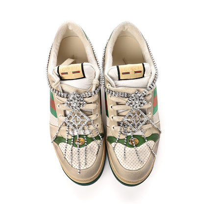 Gucci Nubuck Calfskin Web Removable Crystals Mens Screener Sneakers 12 Dusty Milk New Mystic White 10 of 11