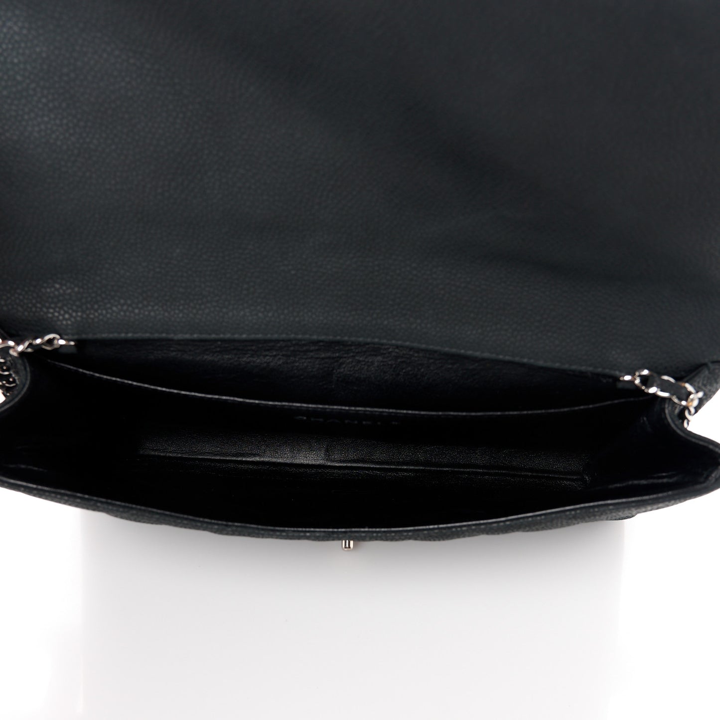 Iridescent Caviar Quilted Clutch With Chain Flap Black