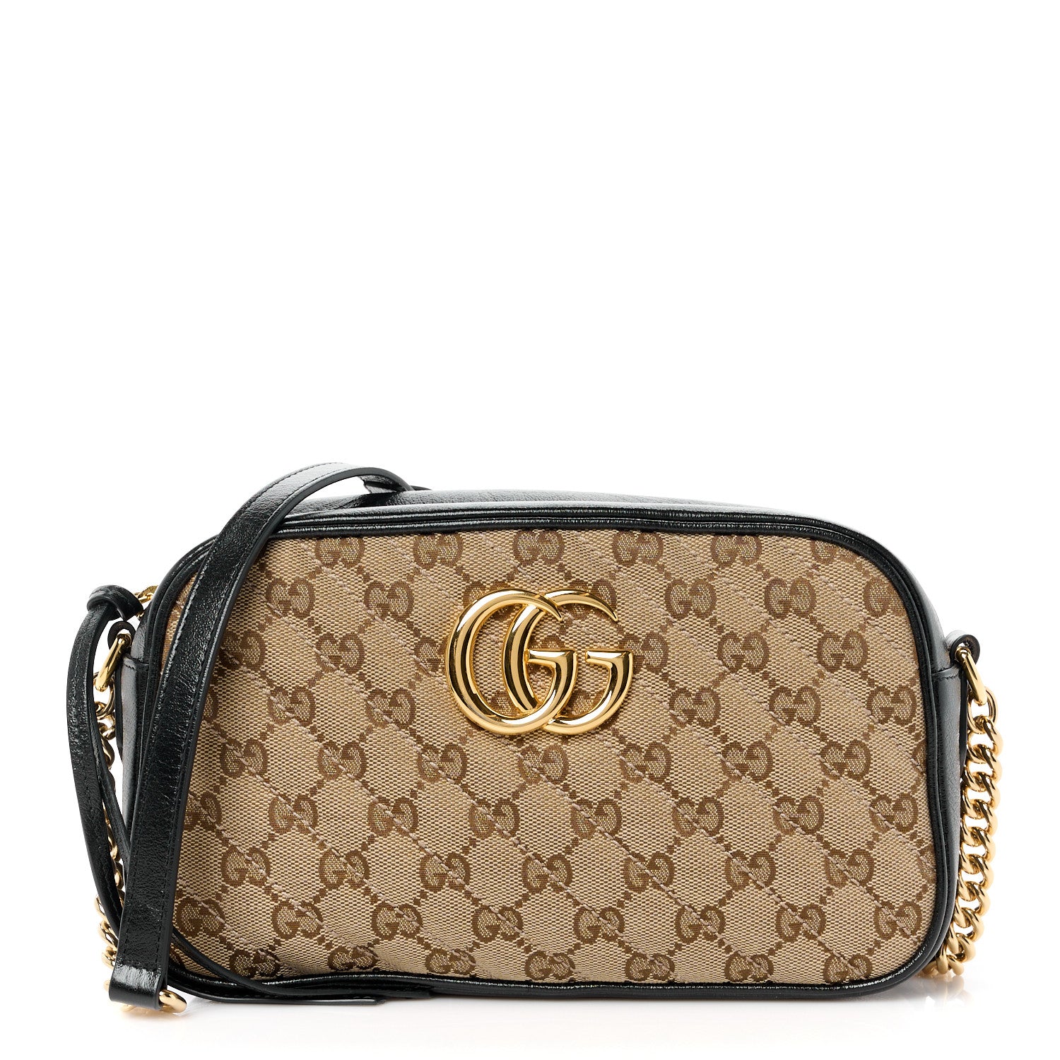Gucci Monogram Matelasse Diagonal Small GG Marmont Chain Shoulder Bag Beige Black 1 of 13