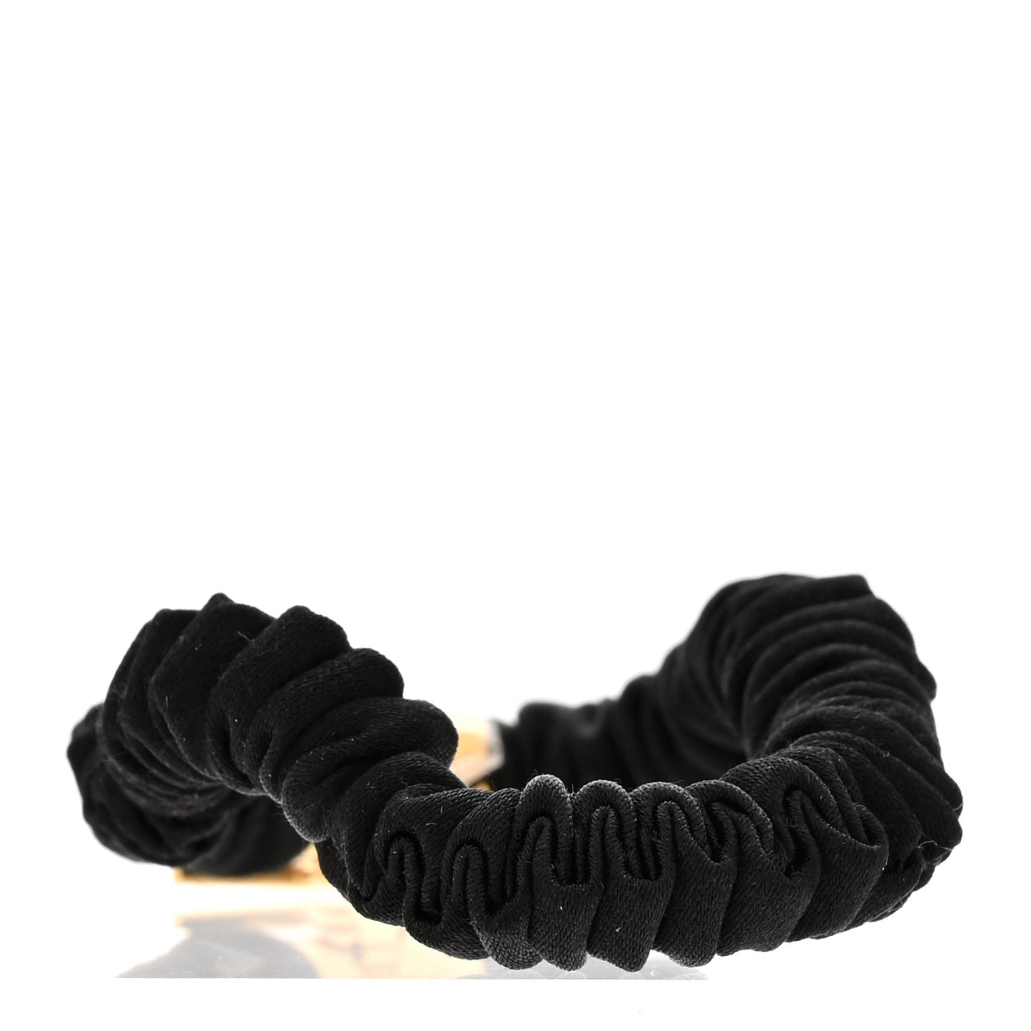 Satin Metal Logo Charm Hair Tie Black