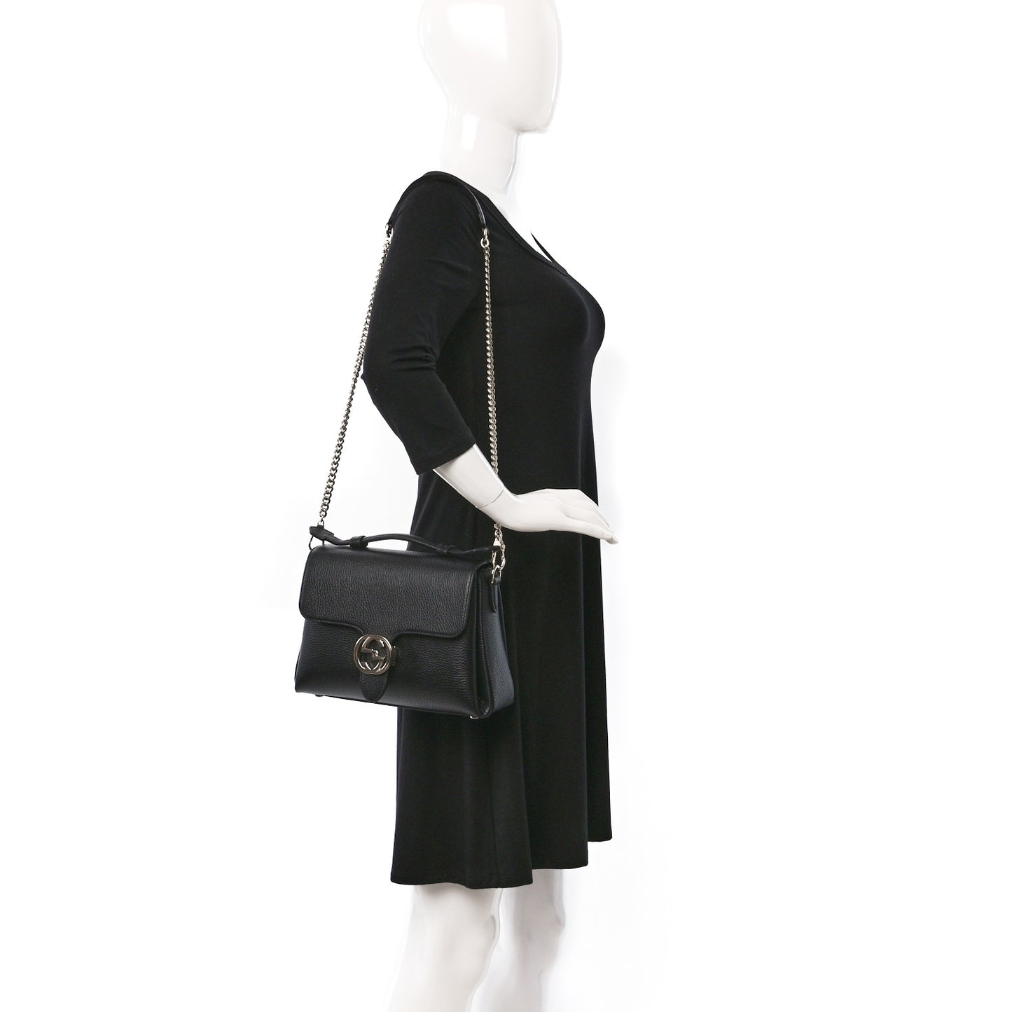 Dollar Calfskin Interlocking G Top Handle Shoulder Bag Black