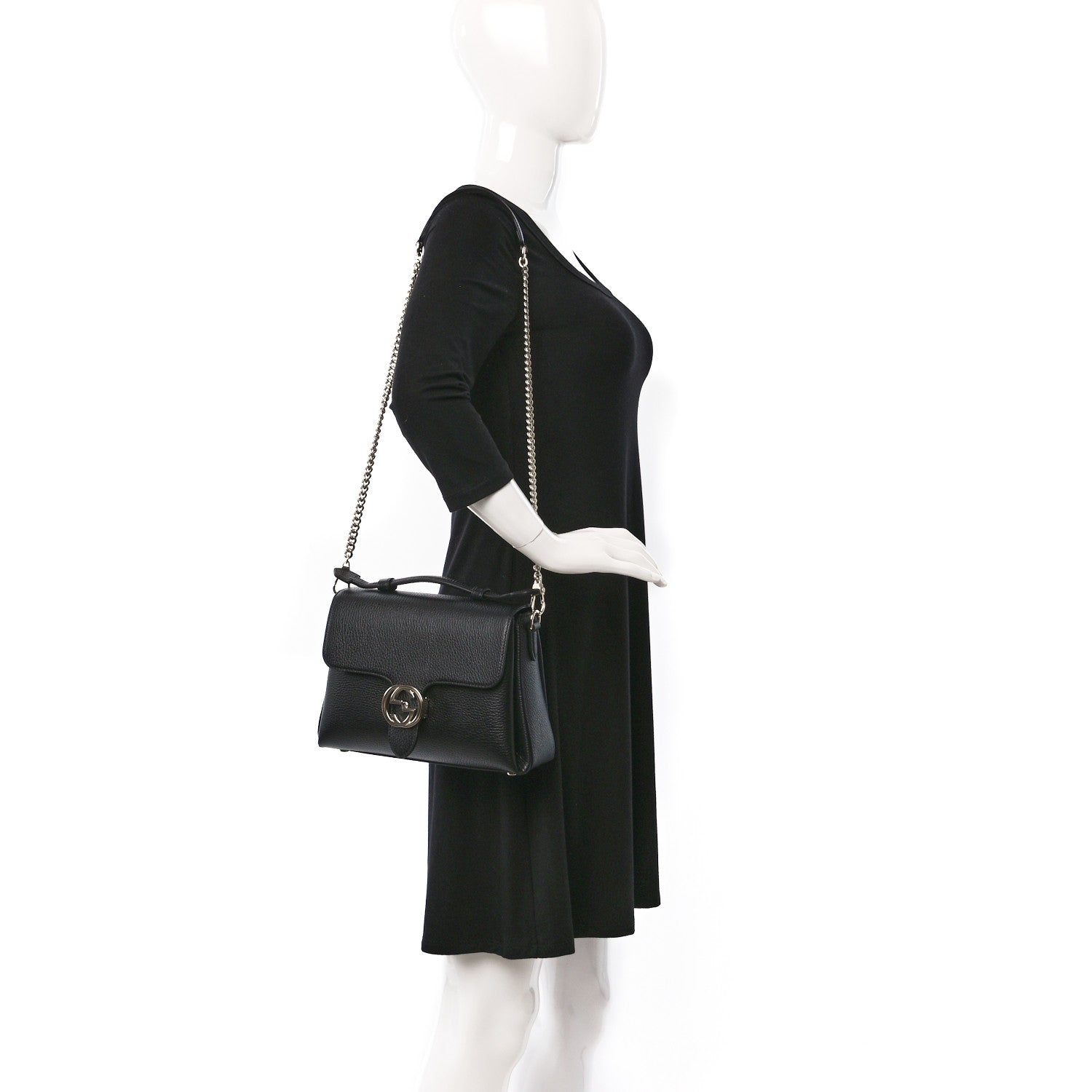Gucci Dollar Calfskin Interlocking G Top Handle Shoulder Bag Black 3 of 10