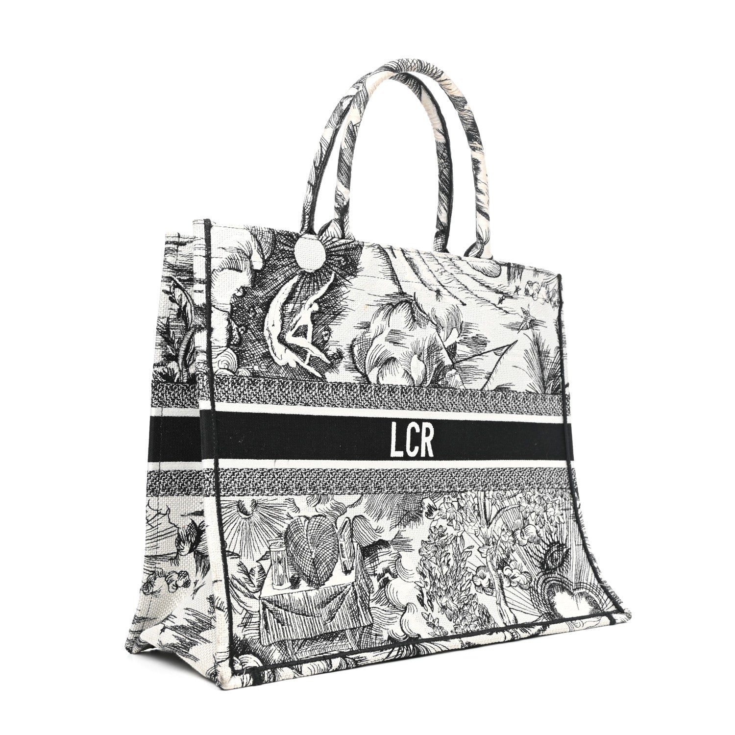 Christian Dior Canvas Embroidered Toile De Jouy Book Tote White Black 3 of 11