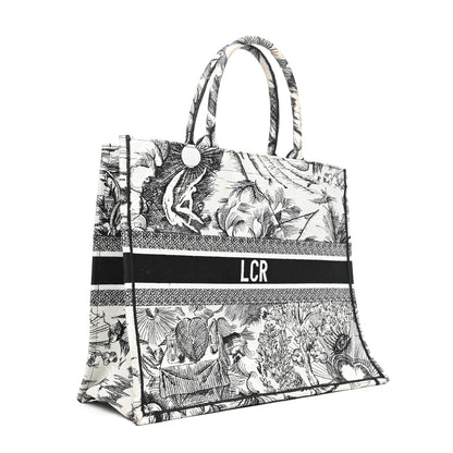 Christian Dior Canvas Embroidered Toile De Jouy Book Tote White Black 3 of 11