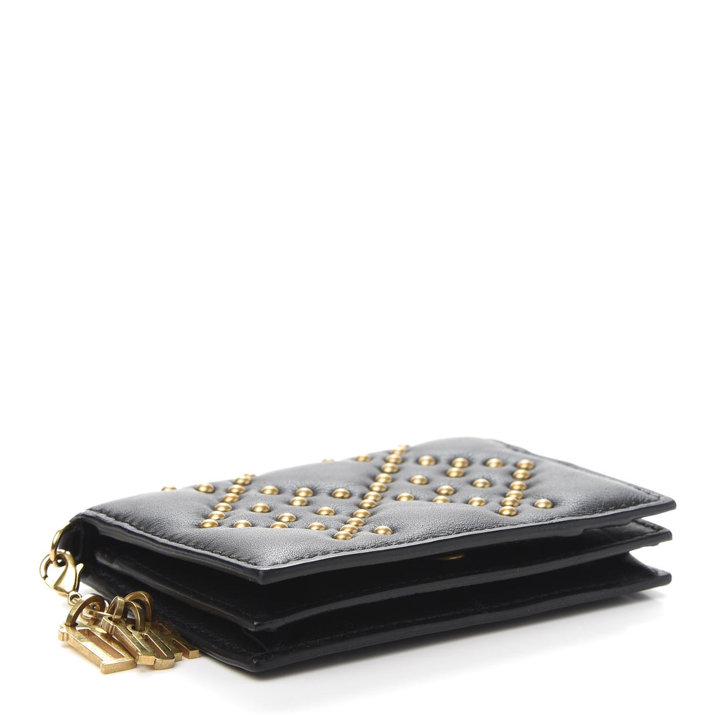 Lambskin Cannage Studded Lady Dior Card Holder Black