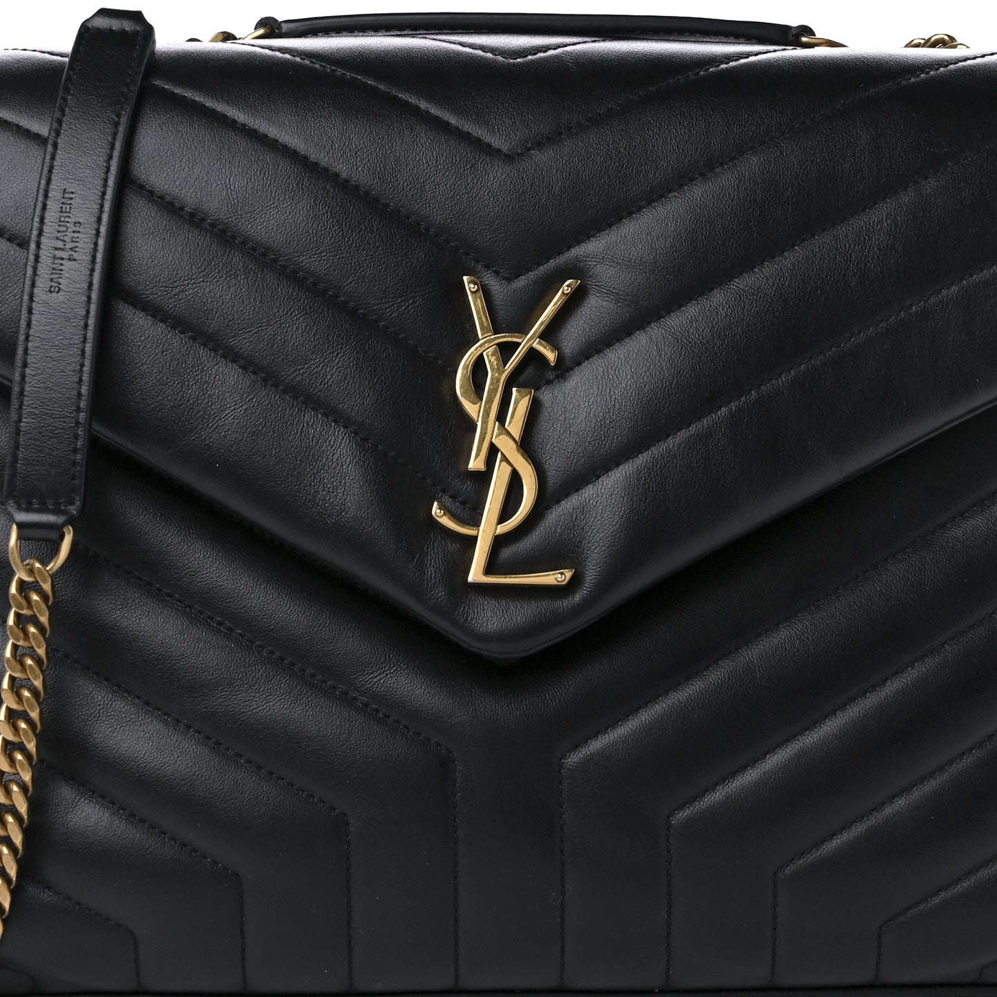 Calfskin Y Quilted Monogram Medium Loulou Chain Satchel Black