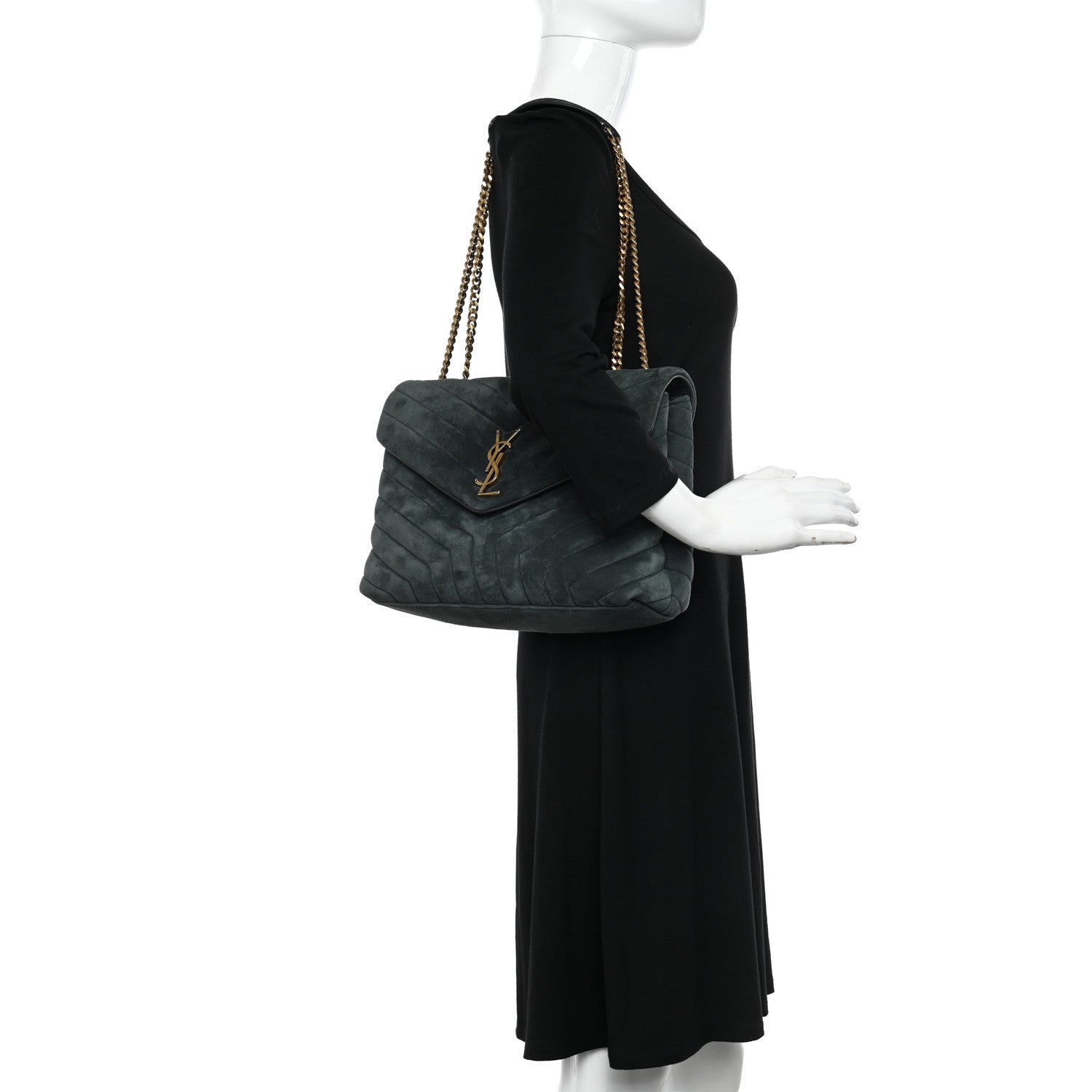 Saint Laurent Suede Y Quilted Monogram Medium Loulou Chain Satchel 2 of 11
