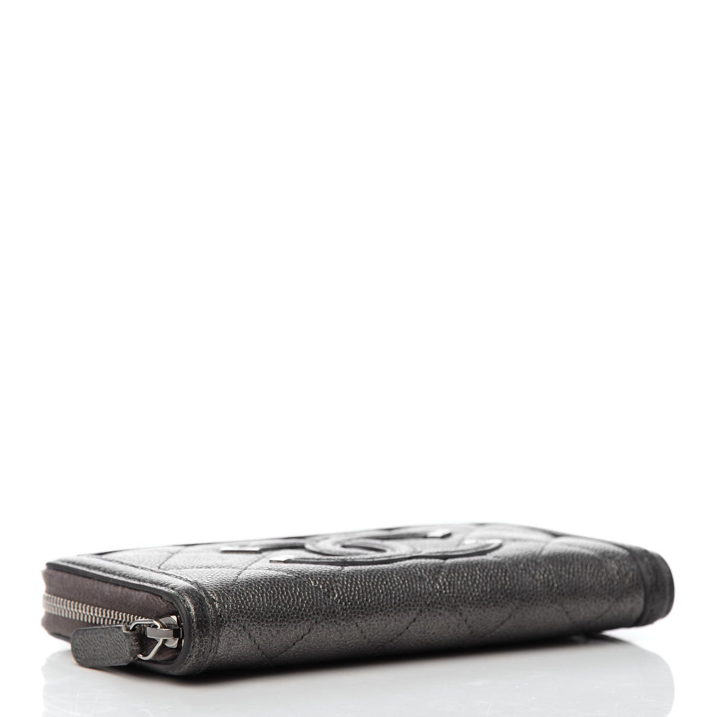 Caviar Quilted Medium Filigree Zip Around Wallet Dark Silver