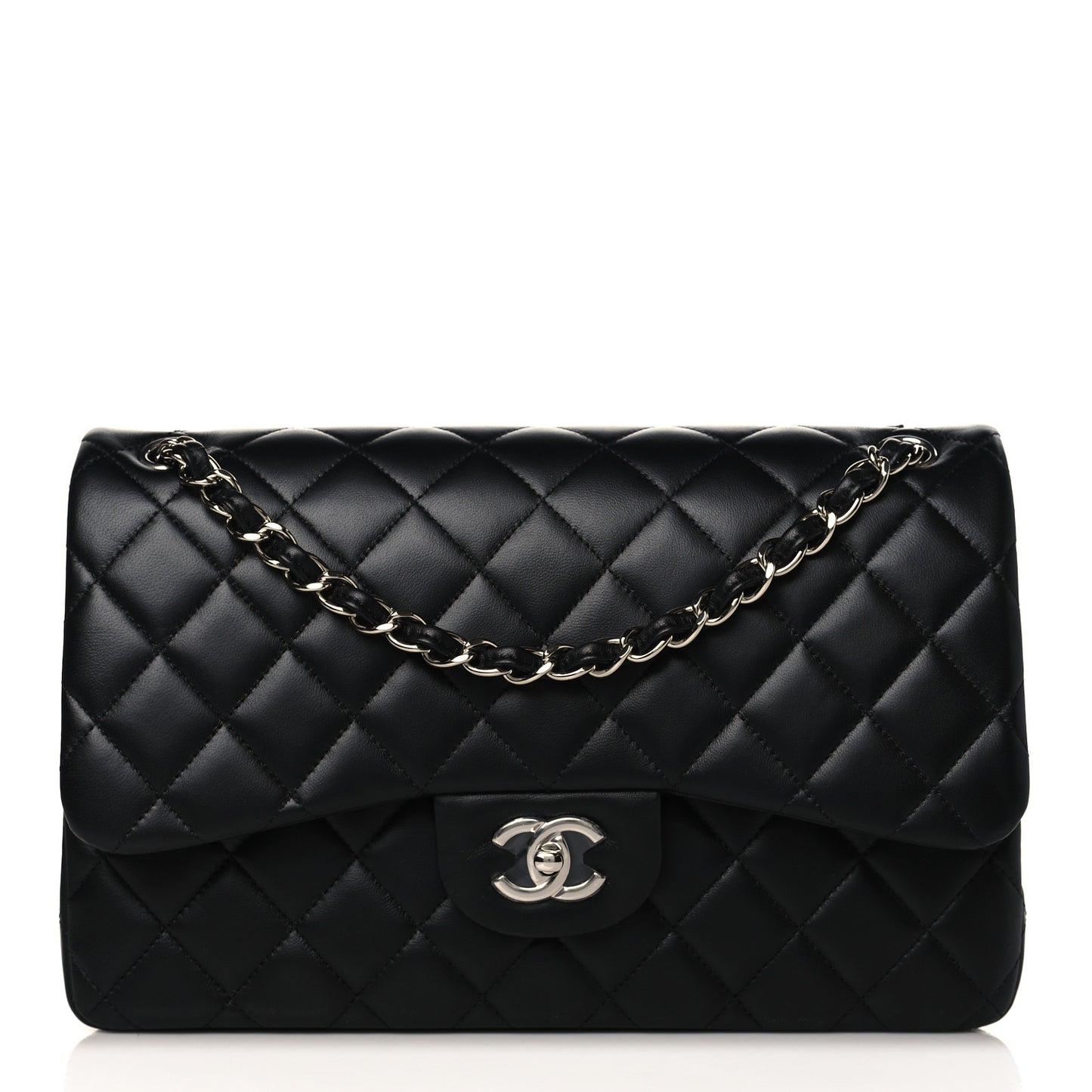 Lambskin Quilted Jumbo Double Flap Black