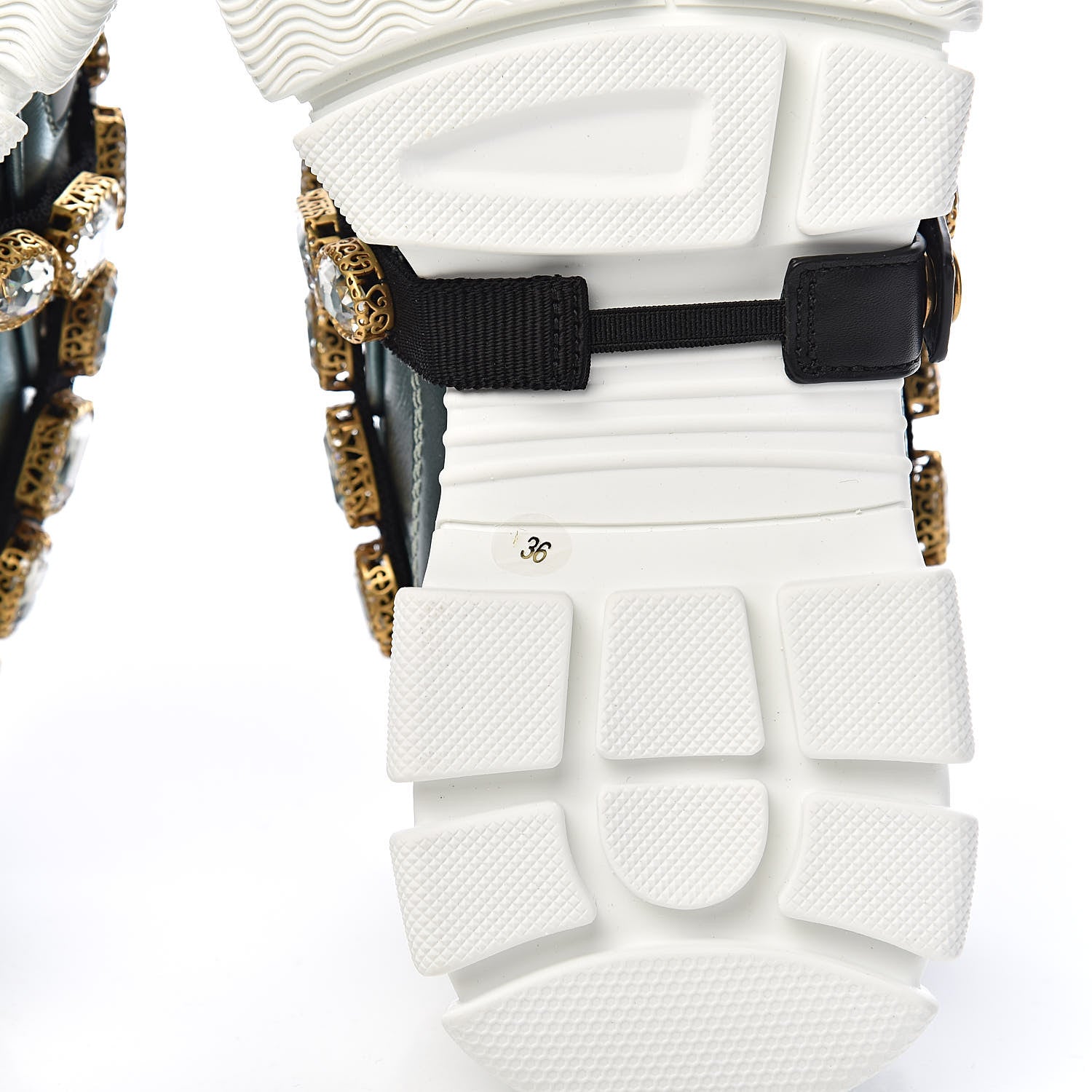 Gucci X SEGA Metallic Calfskin Removable Crystals Womens Flashtrek Sneakers 36 Lago Loess Silver 8 of 11