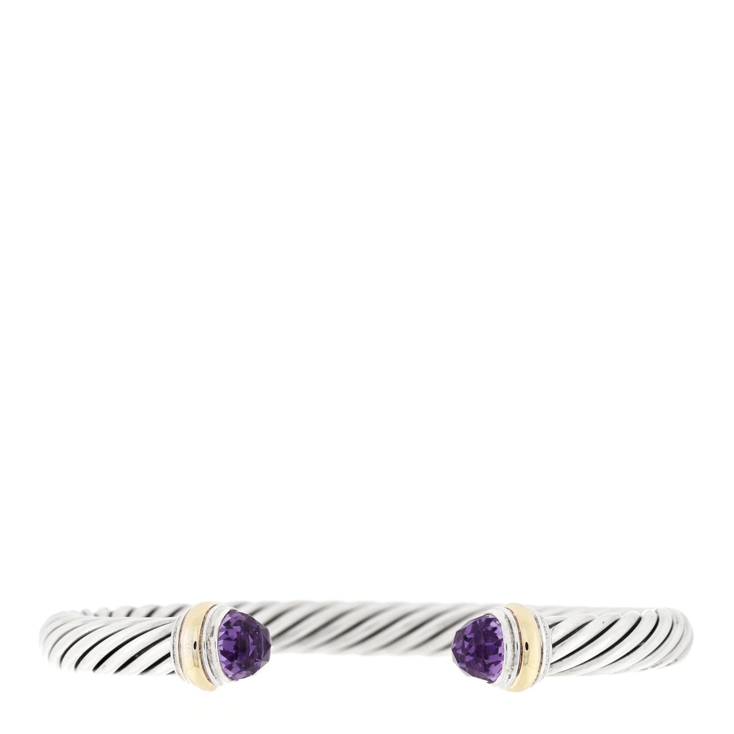 David Yurman Sterling Silver 14K Yellow Gold Amethyst 7mm Cable Classics Bracelet 1 of 3