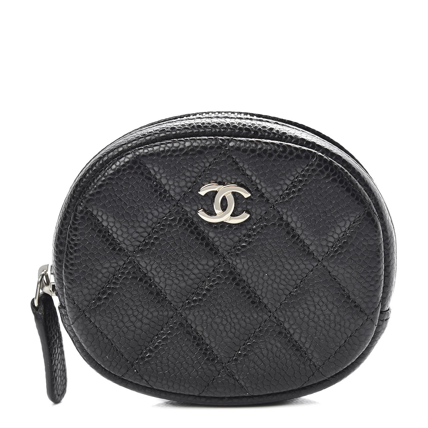 Metallic Caviar Quilted Zip Around Classic Coin Purse Black