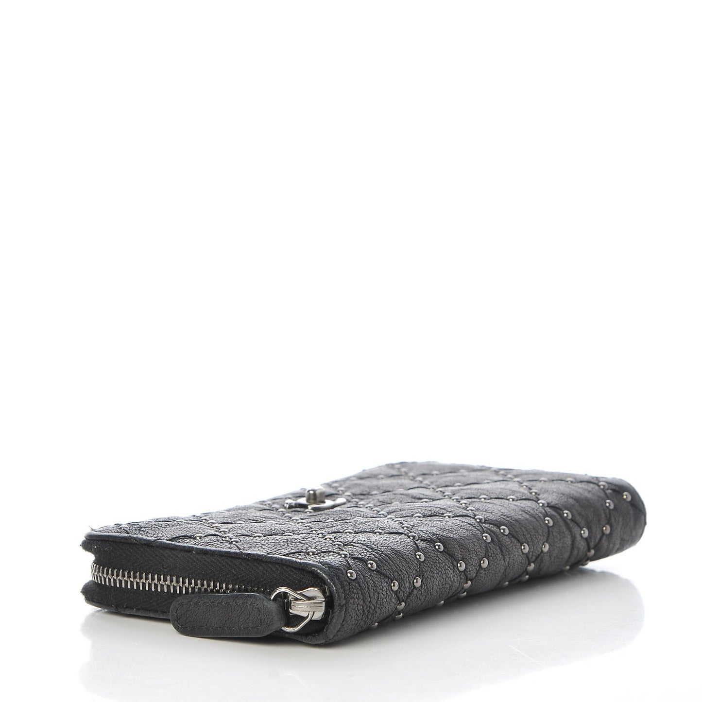 Crumpled Lambskin Studded Paris Dallas Zip Around Wallet Black
