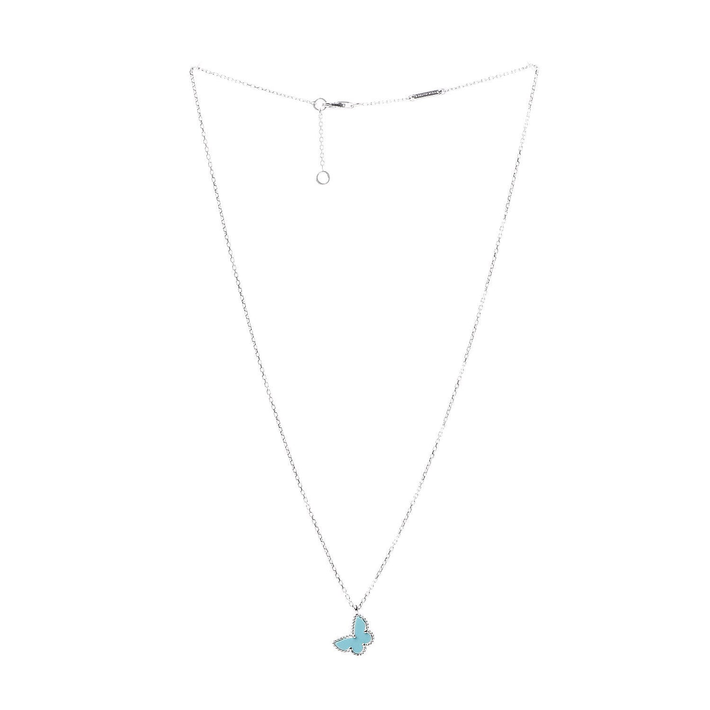 18K White Gold Turquoise Sweet Alhambra Butterfly Pendant Necklace