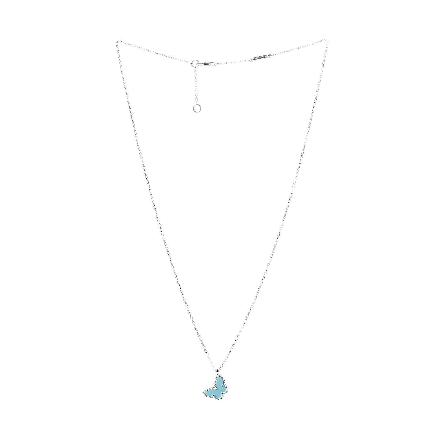 Van Cleef & Arpels 18K White Gold Turquoise Sweet Alhambra Butterfly Pendant Necklace 3 of 7