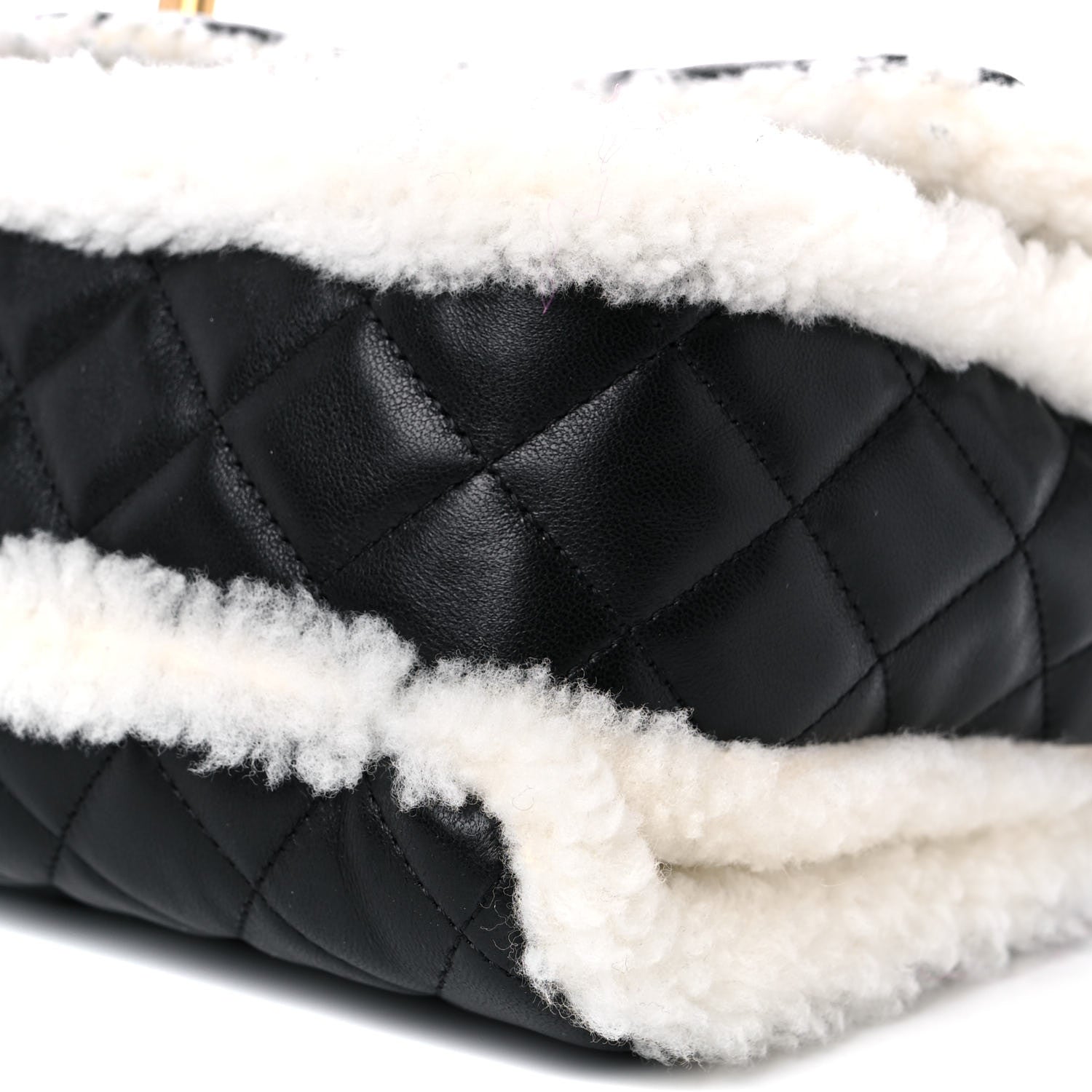 Chanel Lambskin Shearling Large CC Flap Bag Black White 9 of 9