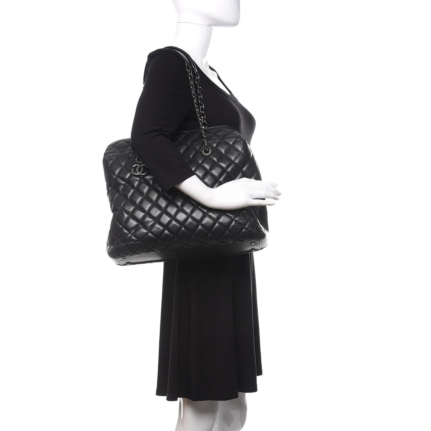 Caviar Quilted City Shopping Tote Black