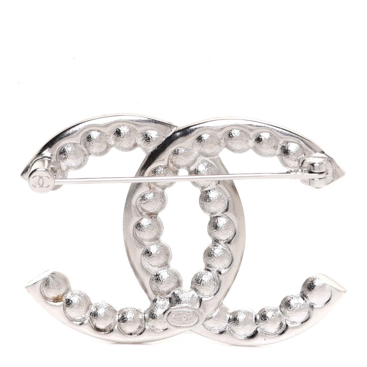 Pearl Crystal CC Brooch Silver