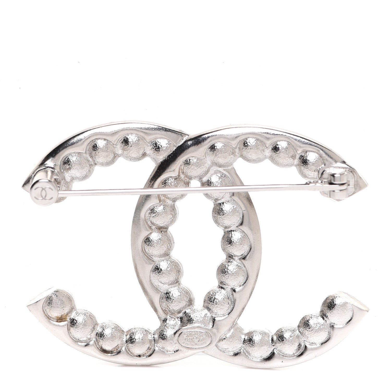 Chanel Pearl Crystal CC Brooch Silver 3 of 5