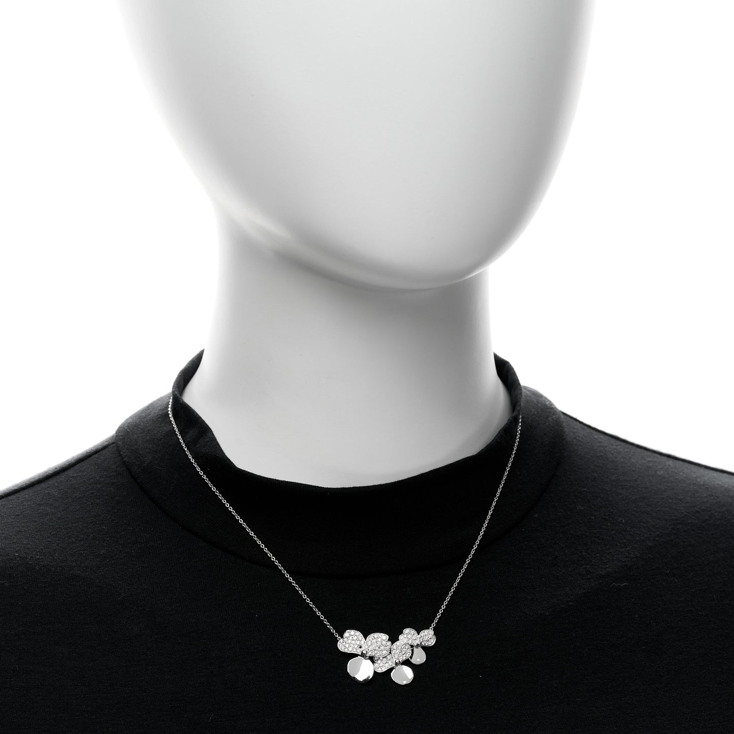 Platinum Diamond Mini Paper Flowers Cluster Pendant Necklace