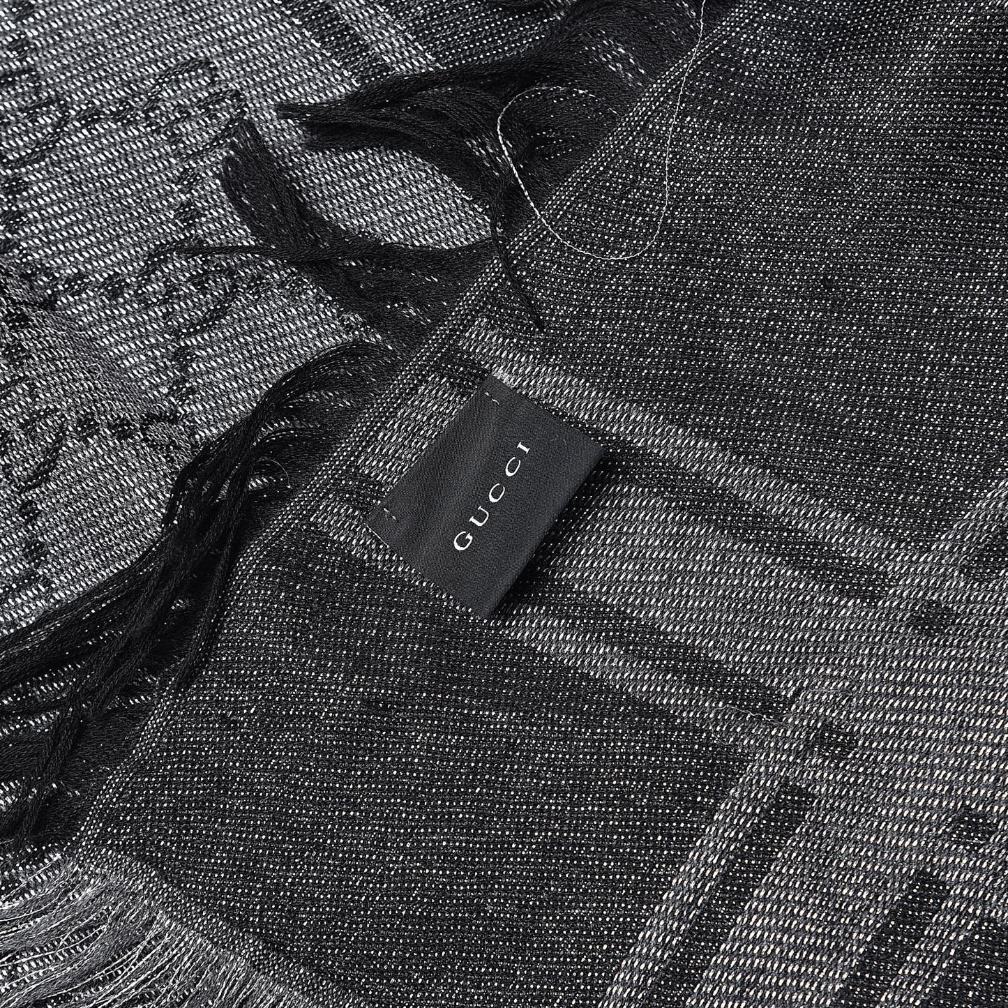 Wool Silk GG Monogram Diamante Plaid Surviee Shawl Graphite Black