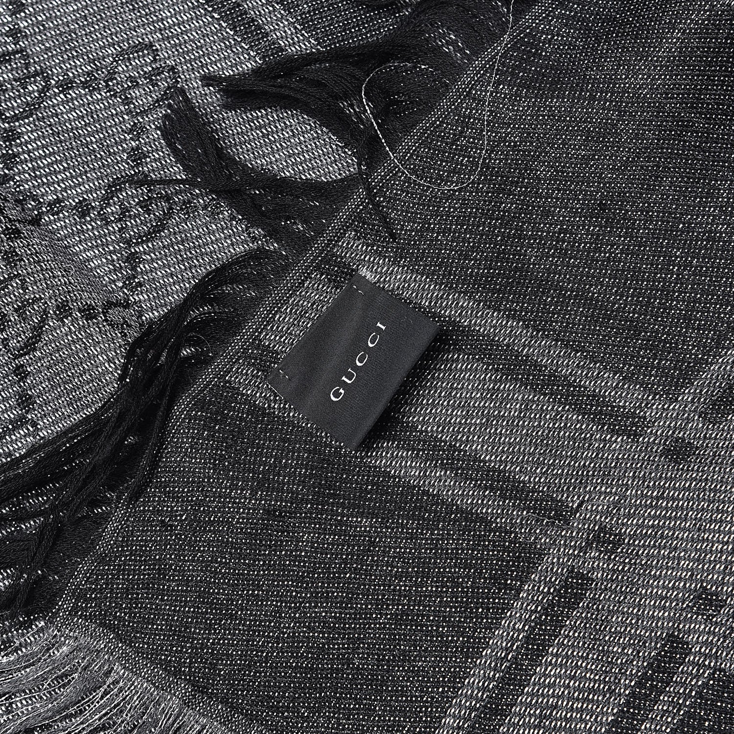 Gucci Wool Silk GG Monogram Diamante Plaid Surviee Shawl Graphite Black 3 of 4