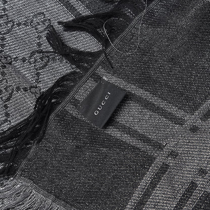 Gucci Wool Silk GG Monogram Diamante Plaid Surviee Shawl Graphite Black 3 of 4