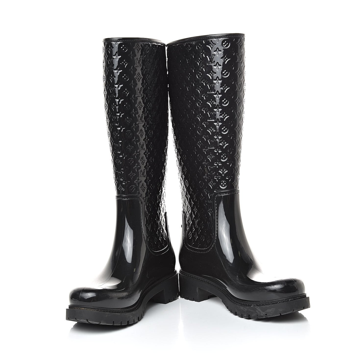 Rubber Embossed Monogram Splash Rain Boots 37 Black