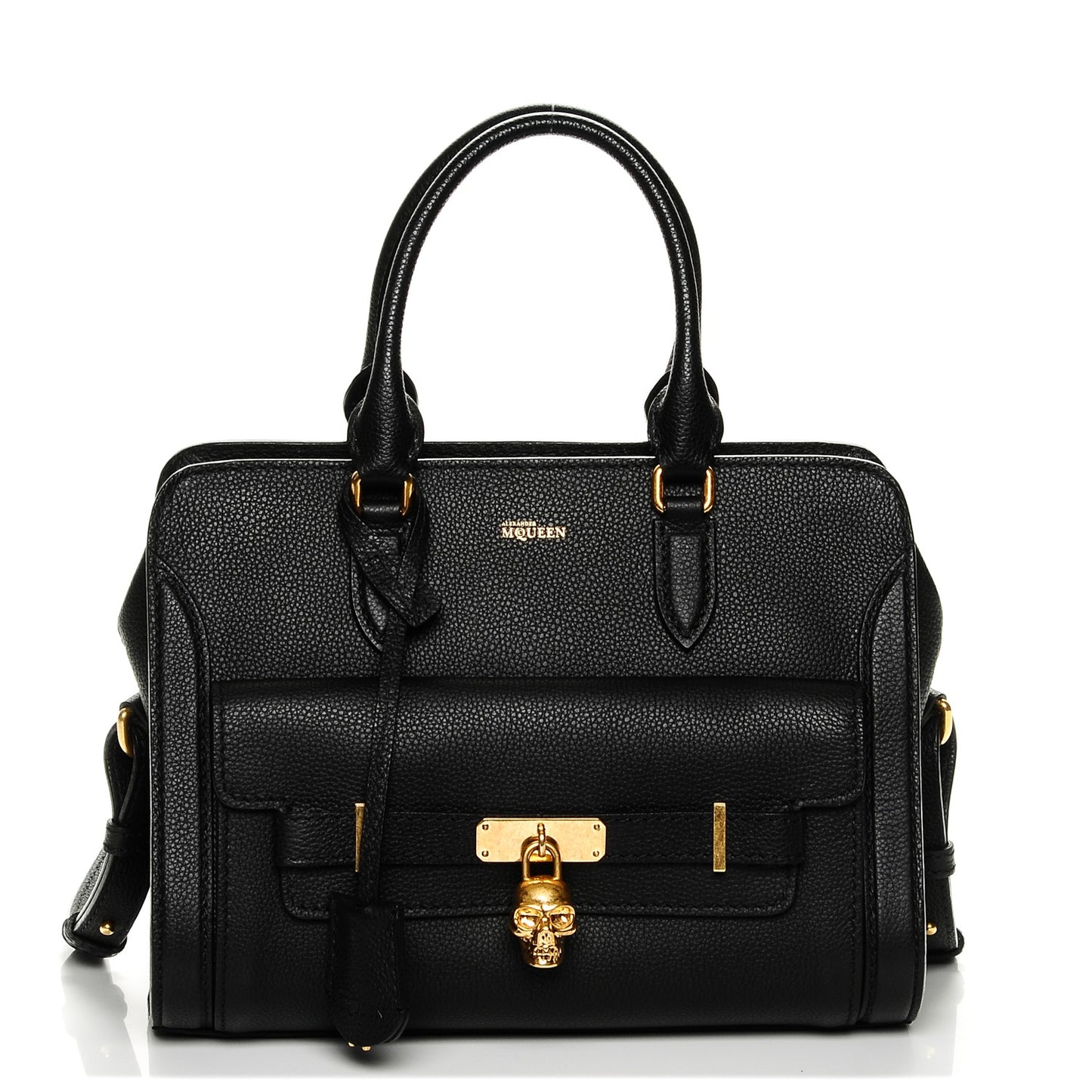 Pebbled Calfskin Padlock Pocket Tote Black
