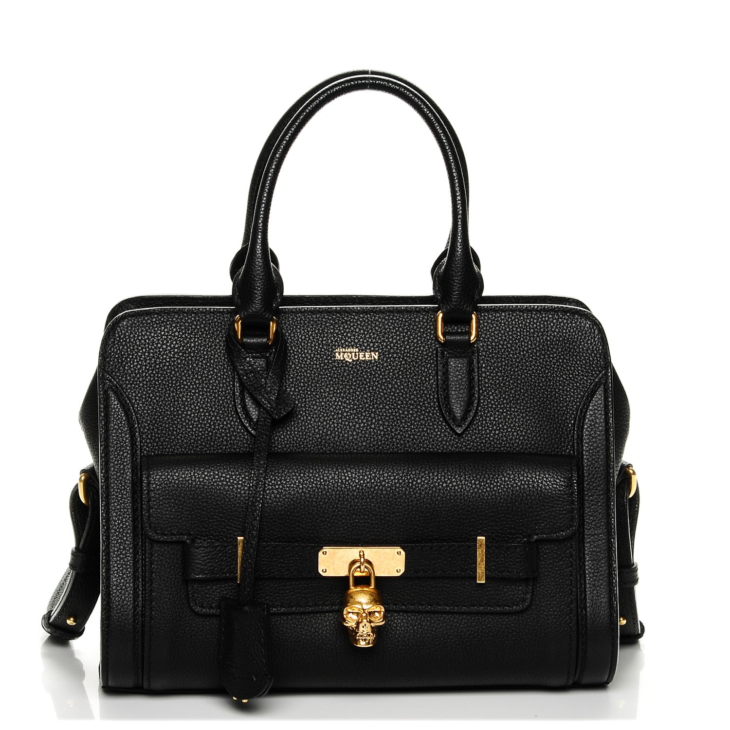 Alexander McQueen Pebbled Calfskin Padlock Pocket Tote Black 1 of 6