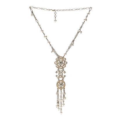 Chanel Crystal Pearl CC Multi Strand Dangle Necklace Gold 3 of 6