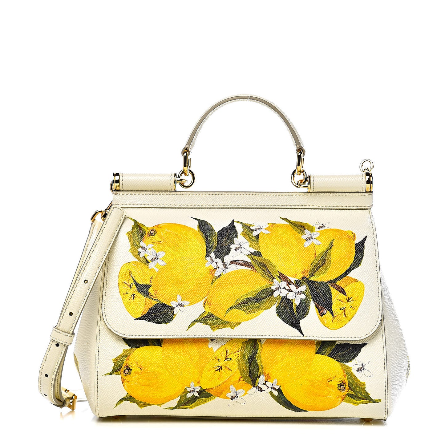 Dauphine Lemon Print Medium Miss Sicily Satchel White