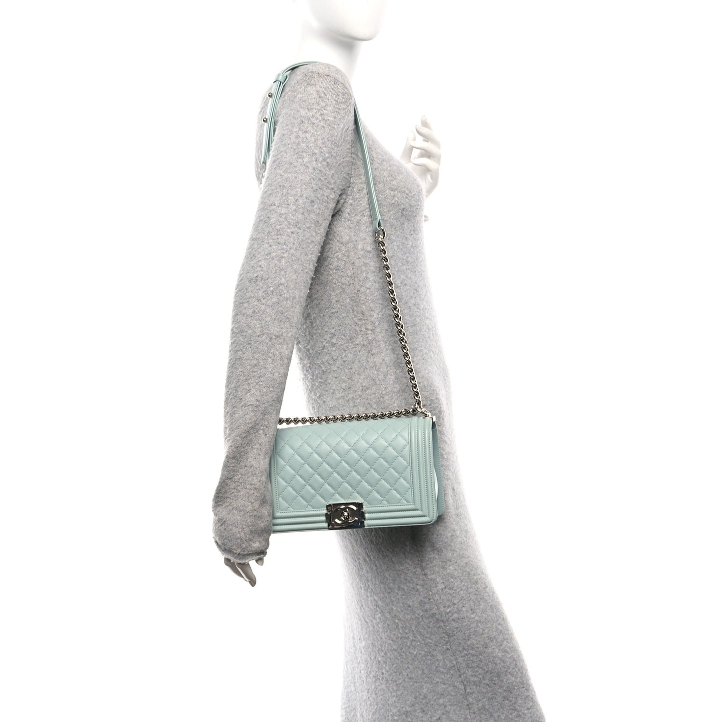 Calfskin Quilted Medium Boy Flap Light Blue