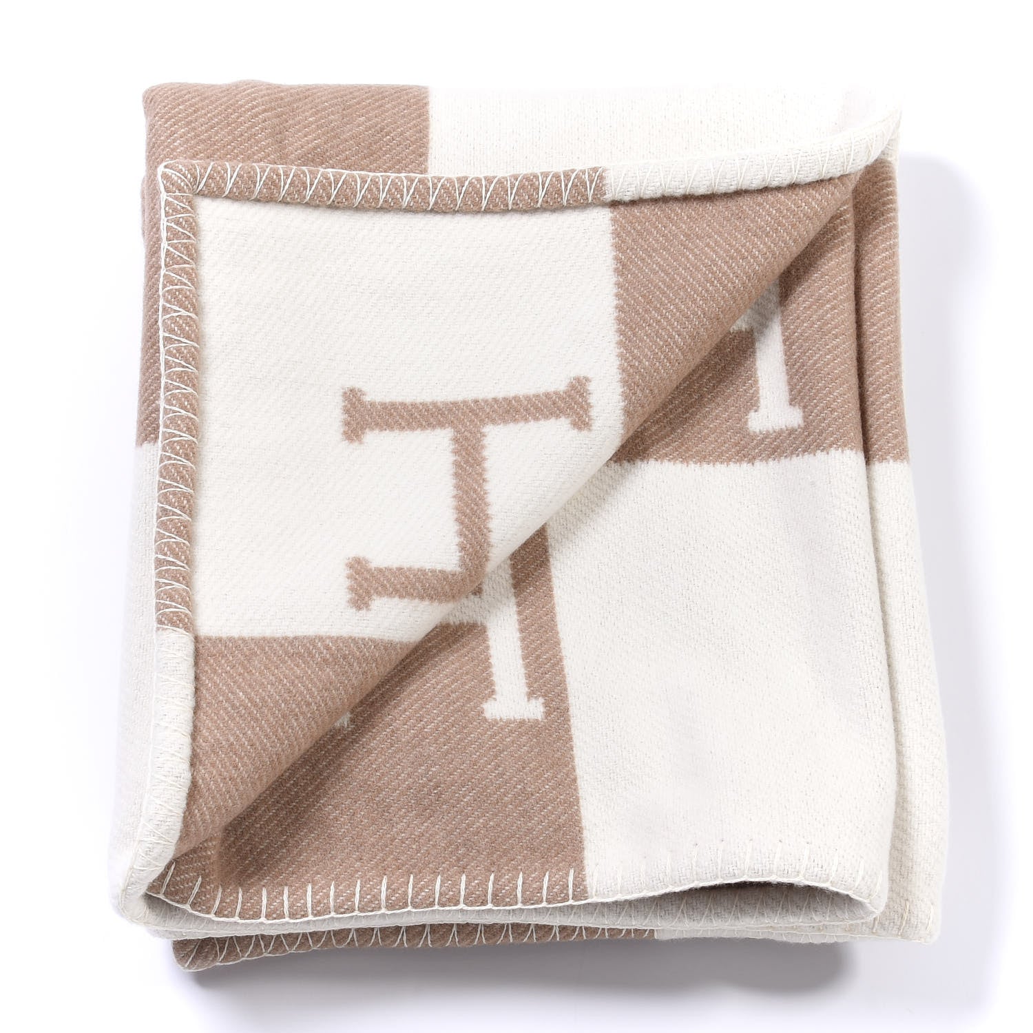 Hermes Wool Cashmere Avalon Baby Blanket Noisette Moyen White 2 of 3