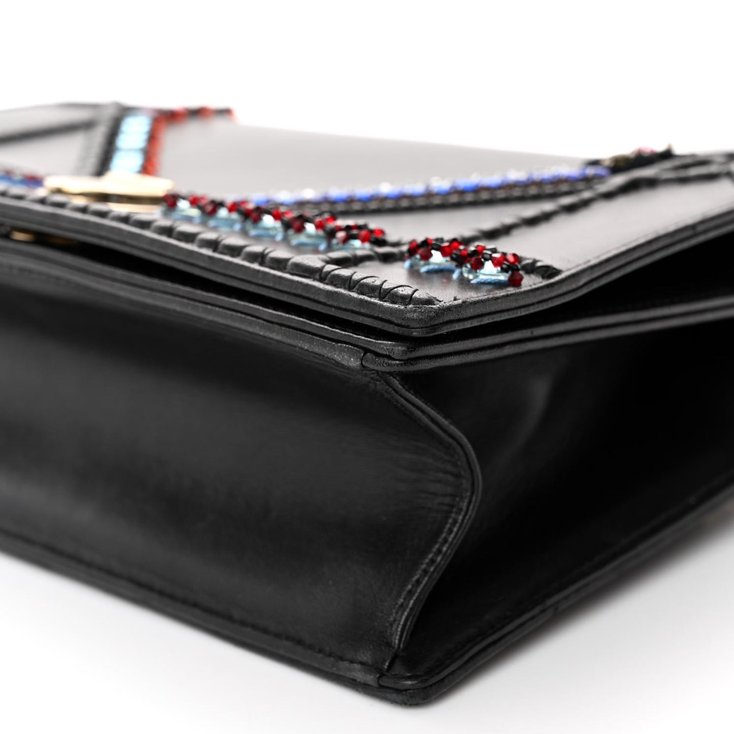 Calfskin Crystal Embroidered Medium Diorama Flap Bag Black