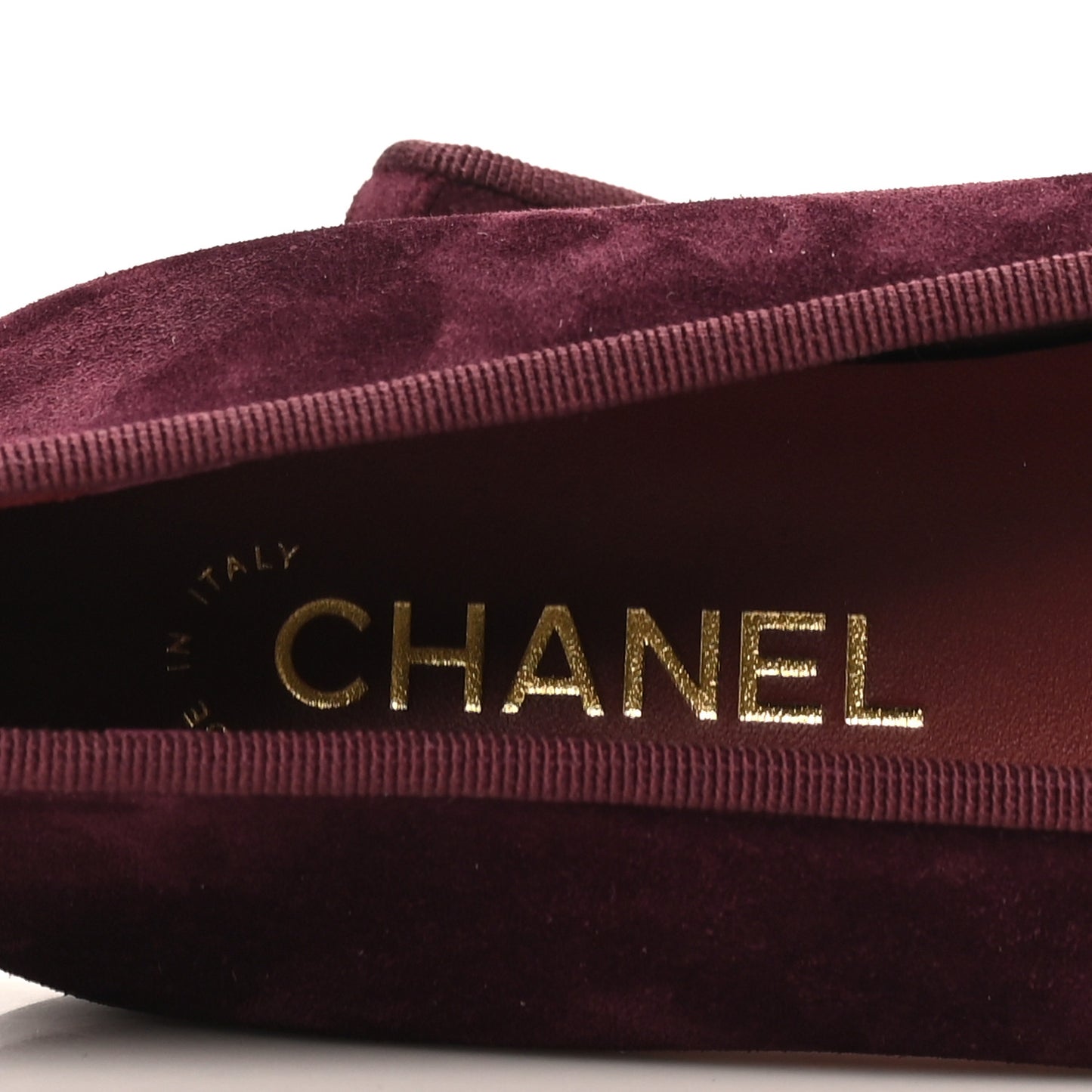 Suede Patent Calfskin Cap Toe CC Ballerina Flats 39 Burgundy