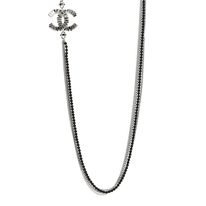 Chanel Metal Crystal Baguette Beaded CC Multi Strand Long Necklace Silver Black 1 of 6