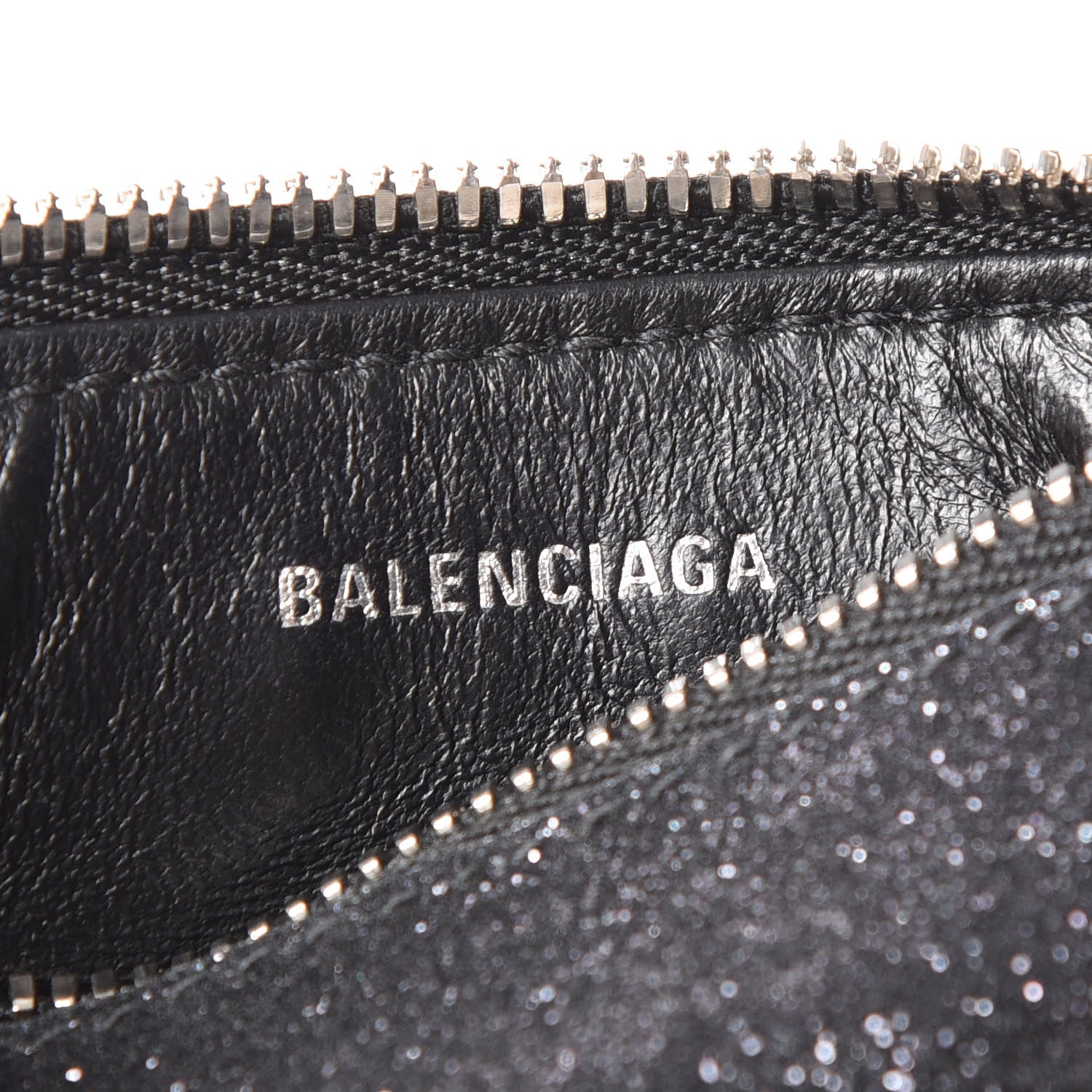 Balenciaga Glitter Sparkled Calfskin Logo Long Card Holder Black 6 of 6