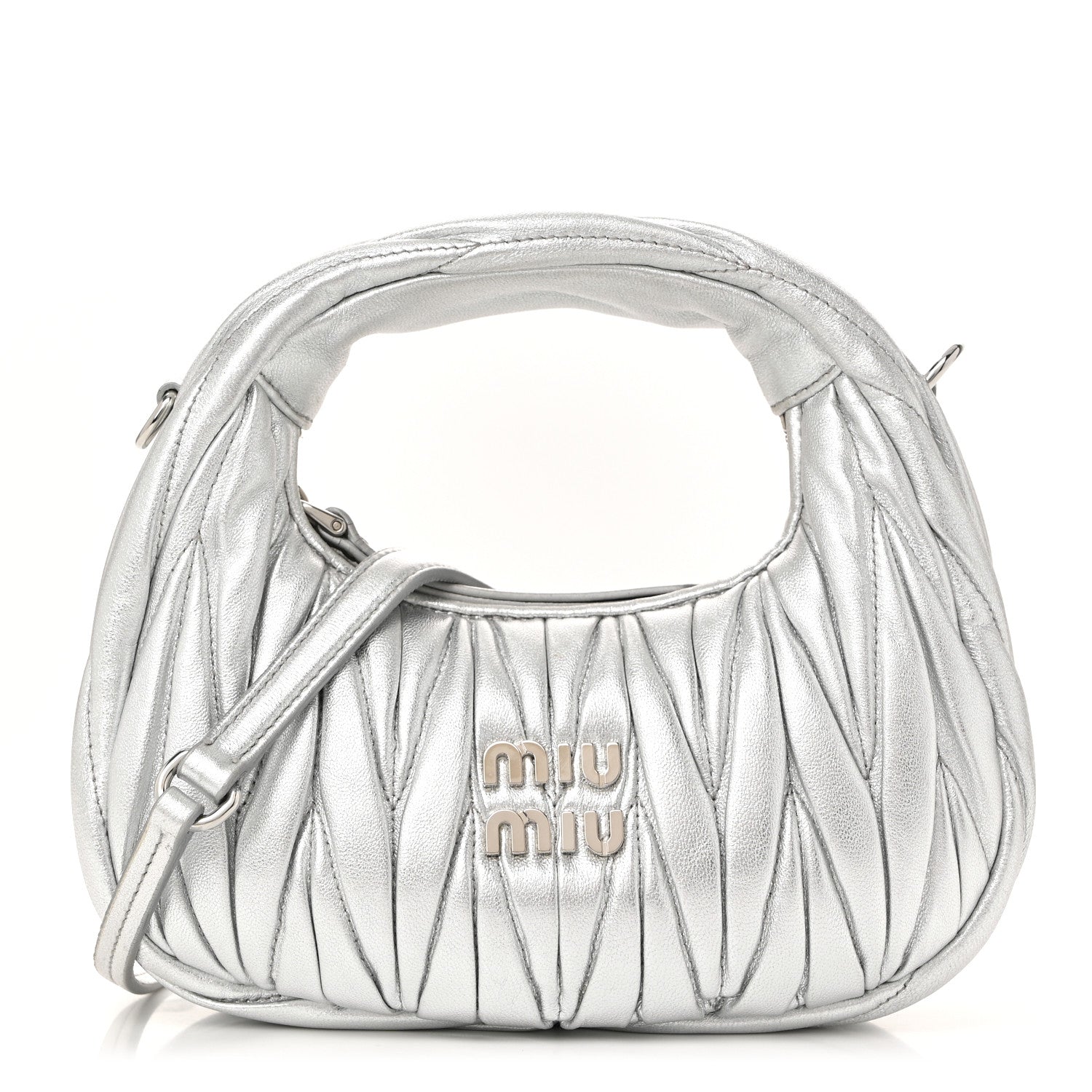 Miu Miu Metallic Nappa Matelasse Mini Wander Hobo Cromo 1 of 9